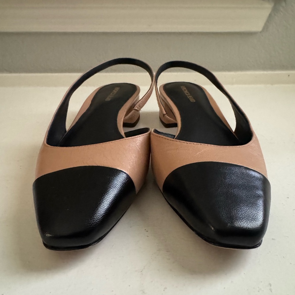Veronica Beard Tan and Black Pointed-Toe Slingback Flats - Picture 12 of 15